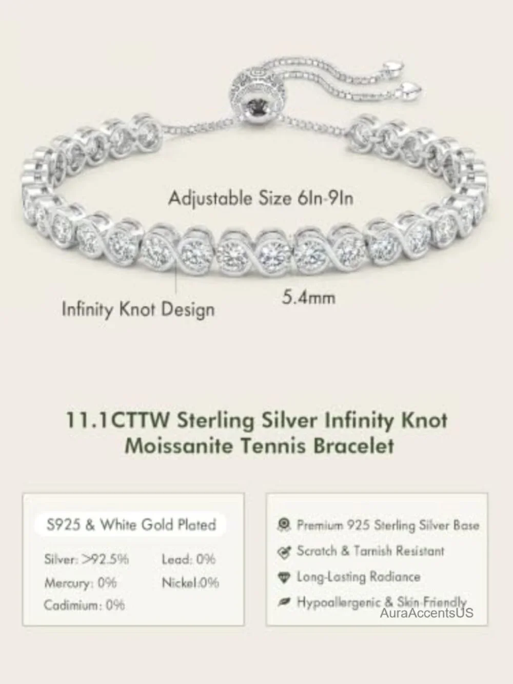11.11ct Moissanite Tennis Bracelet 925 Sterling Silver Plated White Gold